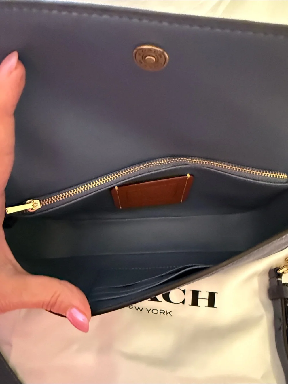 💙Coach NWT Blue Suede Brooke Flap Chain Shoulder Bag with Brass Chain / Hardware